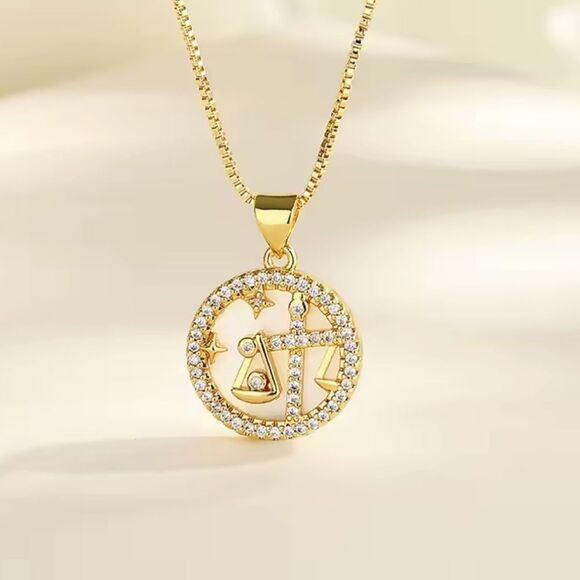 SALE 18k Stamped Gold Filled Libra Horoscope Iridescent Crystal Necklace - Picture 2 of 7